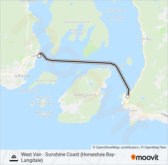WEST VAN - SUNSHINE COAST (HORSESHOE BAY-LANGDALE) ferry Line Map