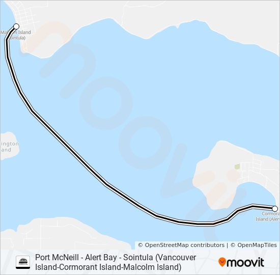 PORT MCNEILL - ALERT BAY - SOINTULA (VANCOUVER ISLAND-CORMORANT ISLAND-MALCOLM ISLAND) ferry Line Map