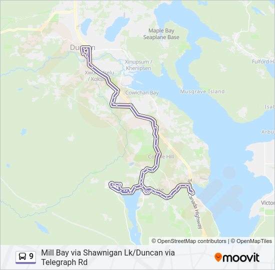 Mill Bay Bc Map 9 Route: Schedules, Stops & Maps - Mill Bay - Via Hwy 1 - Via Shawnigan  (Updated)