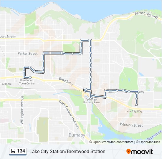 134 bus Line Map