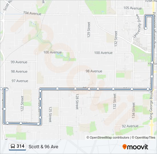 Bus Routes From My Location To Downtown 314 Route: Schedules, Stops & Maps - Scott & 96 Ave (Updated)
