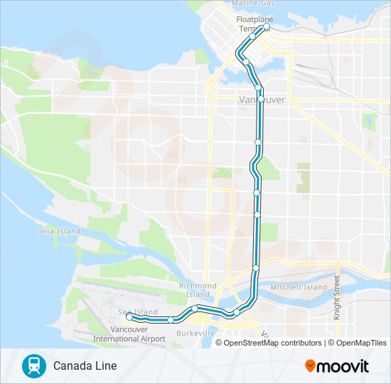 Plan de la ligne CANADA LINE de skytrain