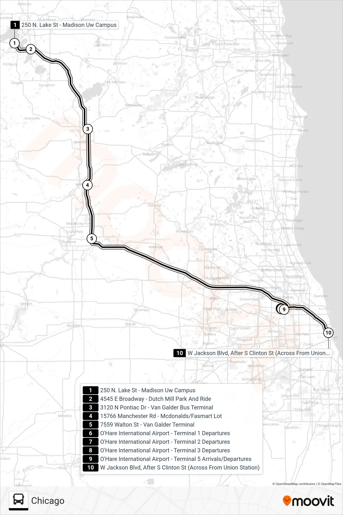 VAN GALDER bus Line (Chicago) route and stops on a map