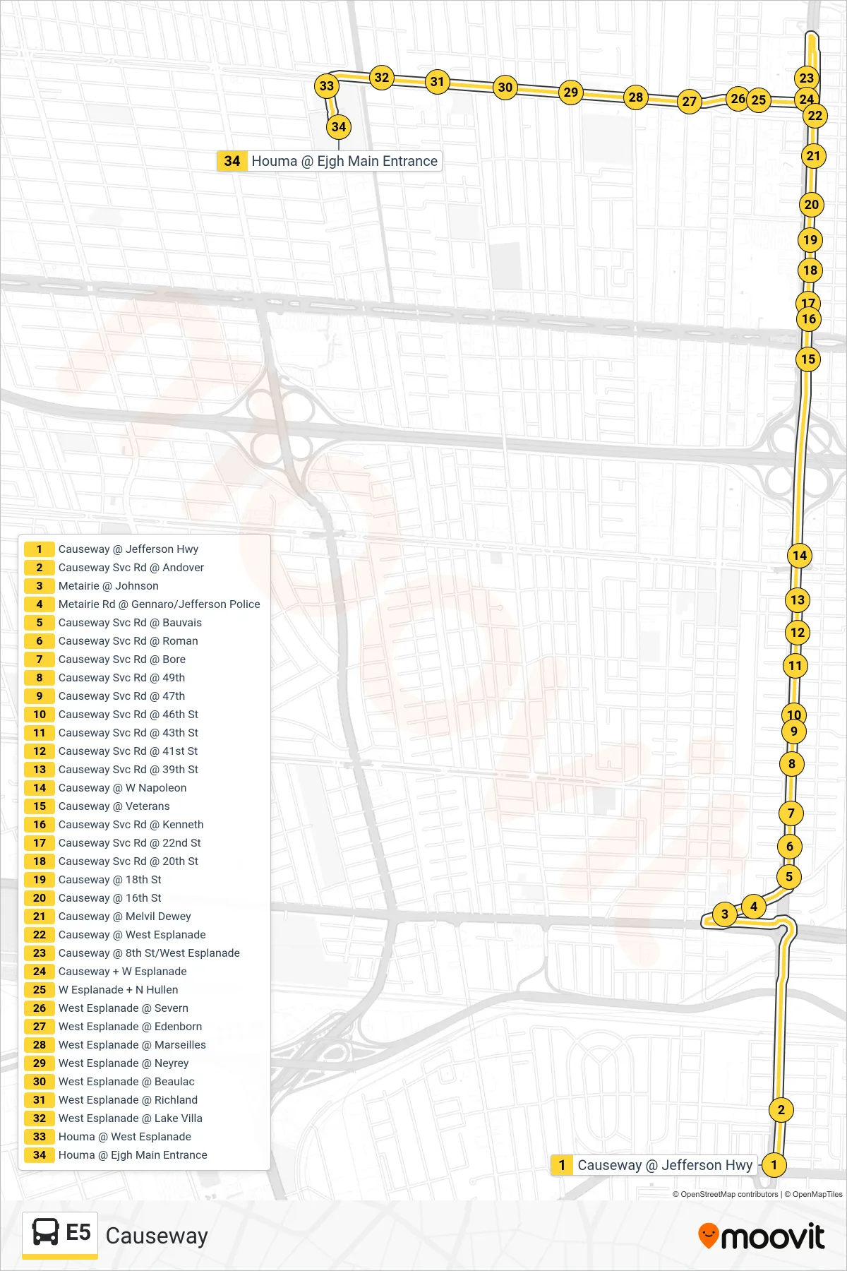 E5 bus Line (Ejgh) route and stops on a map