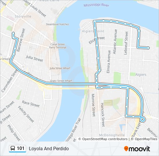 Algiers New Orleans Map 101 Route: Schedules, Stops & Maps - Algiers Point Canal St. Via Federal  City (Updated)