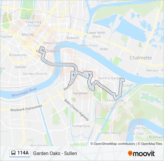 114A Bus Line Map