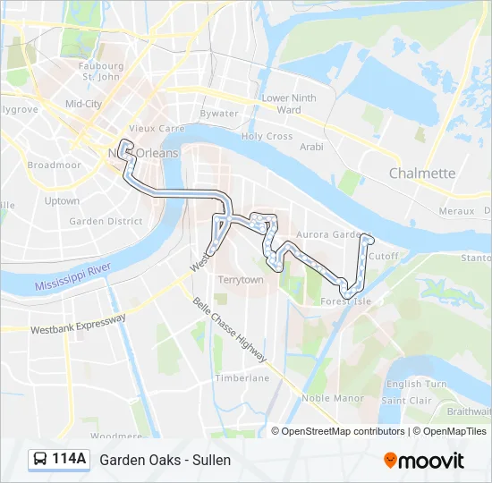 114A Bus Line Map