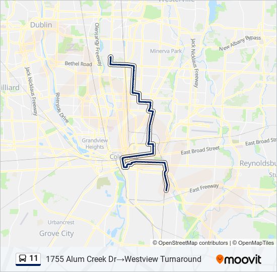 11 Route: Schedules, Stops & Maps - 1755 Alum Creek Dr‎→Westview ...