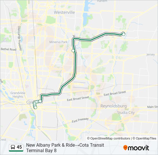 45 bus Line Map