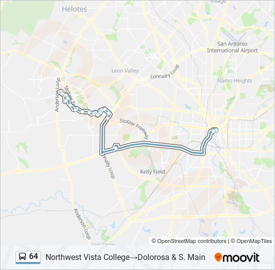 Northwest Vista College Map 64 Route: Schedules, Stops & Maps - Northwest Vista College‎→Dolorosa & S.  Main (Updated)