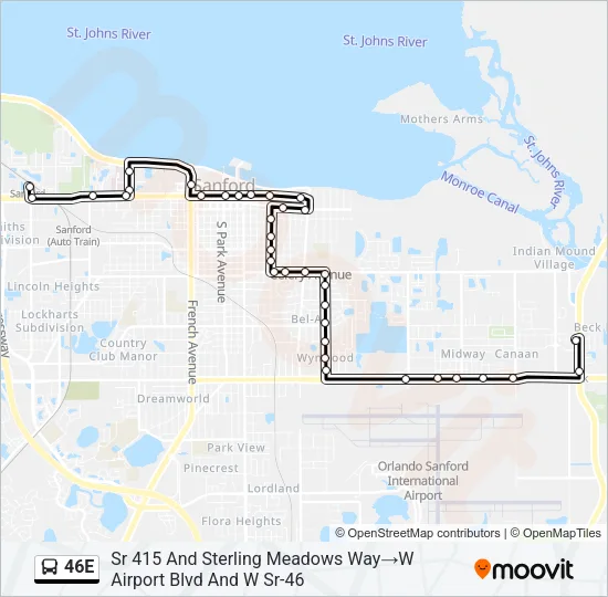 Mapa de 46E de autobús
