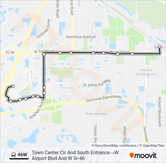 46W Bus Line Map