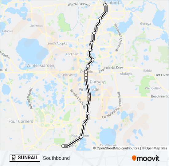 Ruta sunrail horarios, paradas y mapas Southbound (Actualizado)
