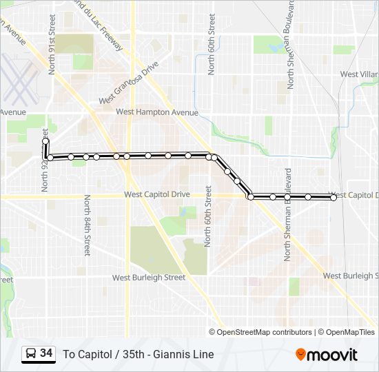 34 bus Line Map