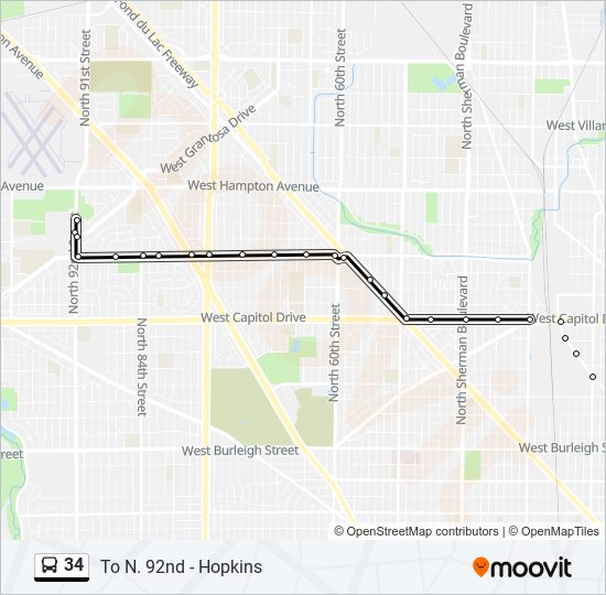 34 bus Line Map