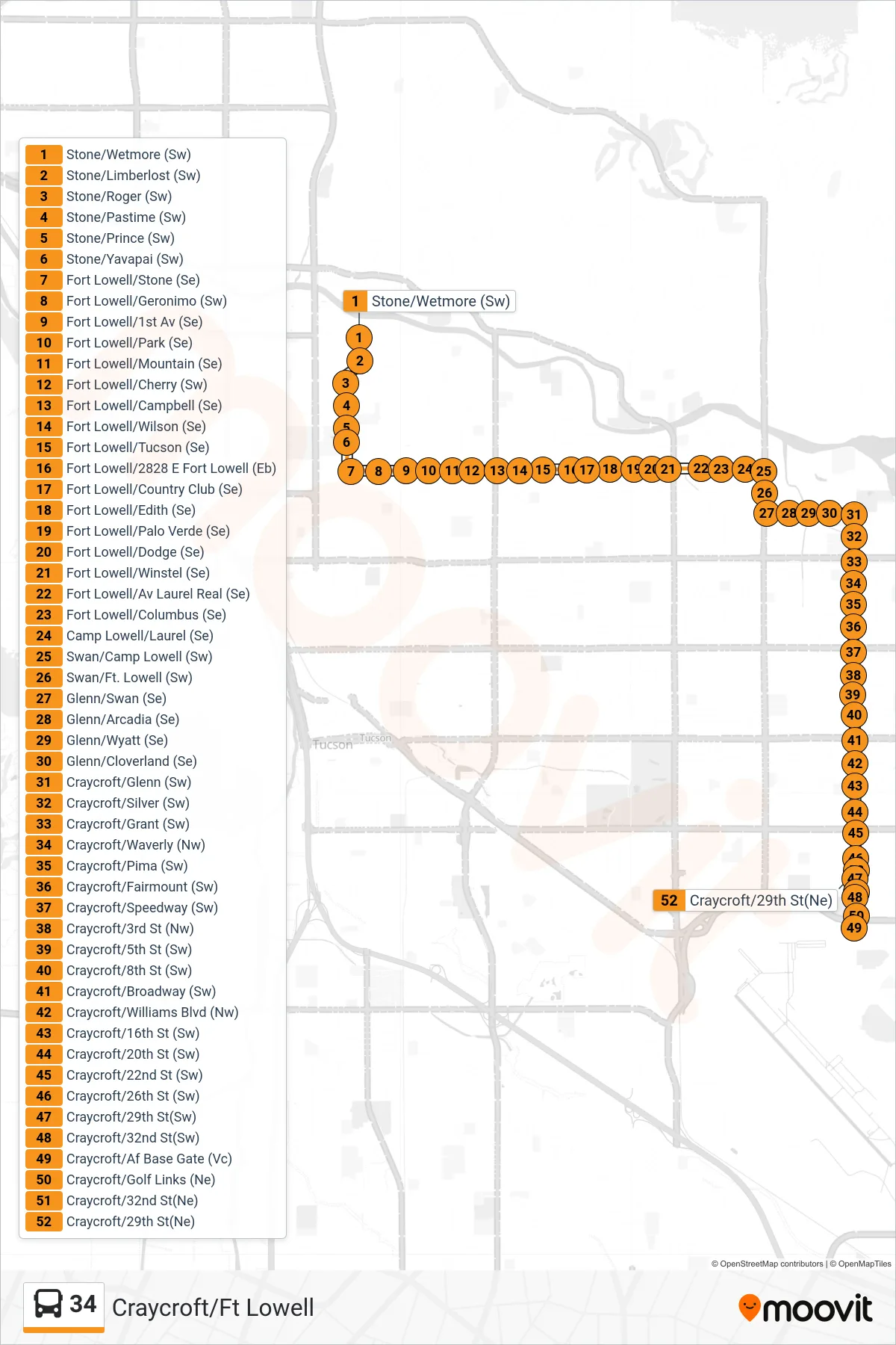 34 bus Line (34 Dm Air Base) route and stops on a map