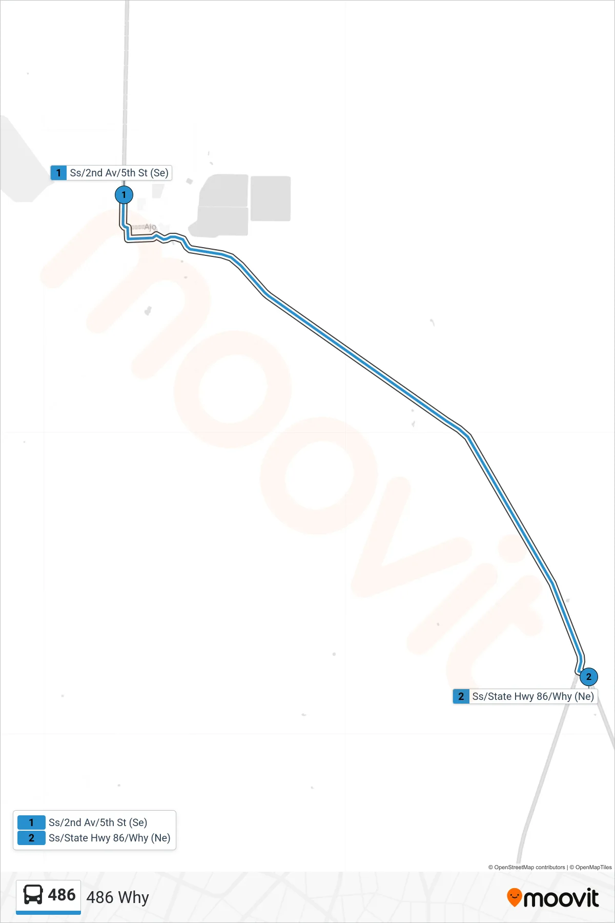 486 bus Line (486 Why) route and stops on a map