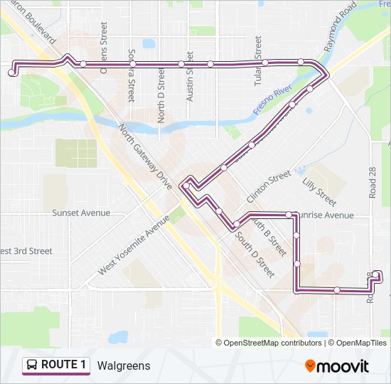 ROUTE 1 Bus Line Map