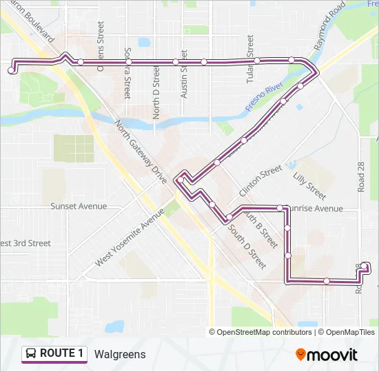 ROUTE 1 Bus Line Map