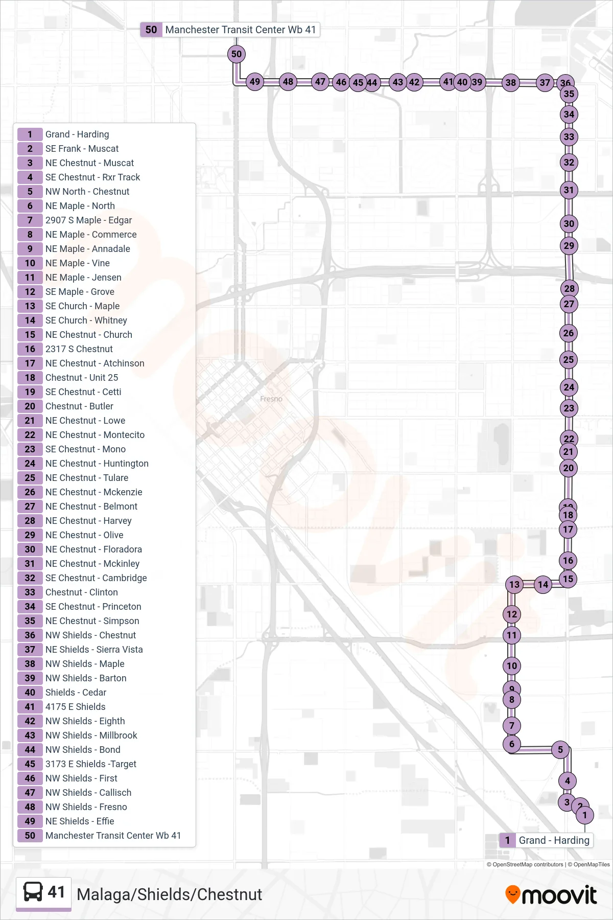 41 bus Line (Manchester Transit Center Wb 41) route and stops on a map