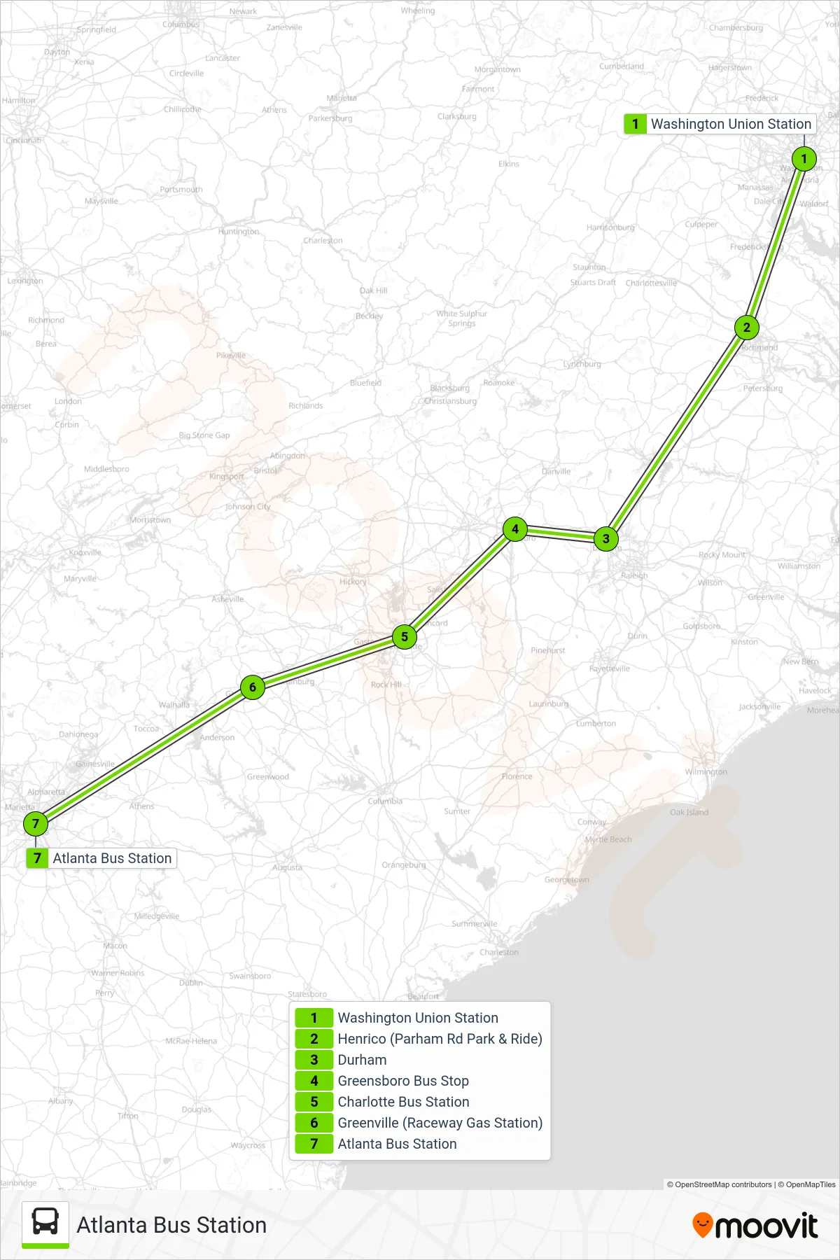 FLIXBUS 2470 bus Line (Atlanta Bus Station) route and stops on a map