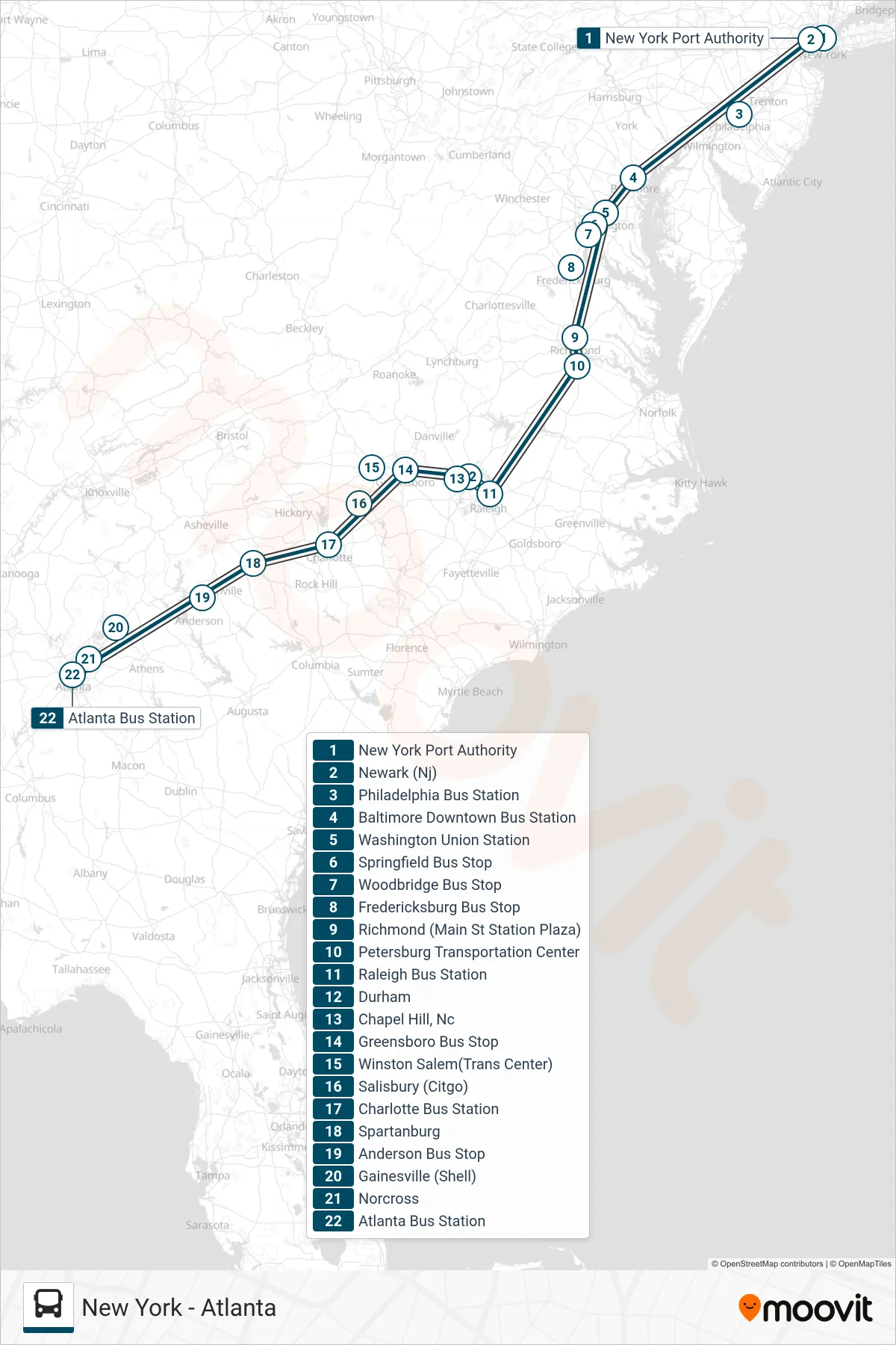 GREYHOUND US0670 bus Line (Atlanta Bus Station) route and stops on a map