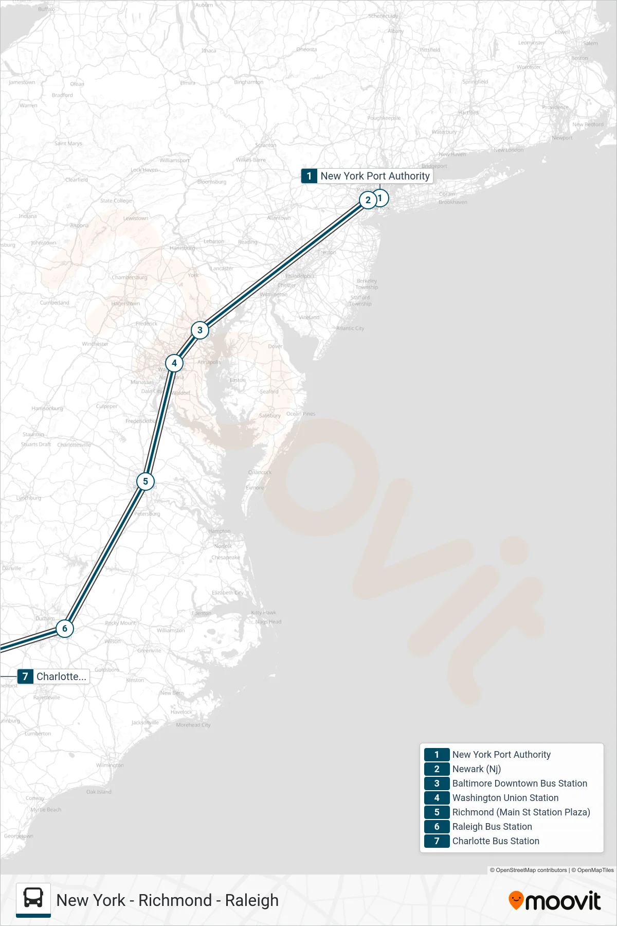 GREYHOUND US0700 bus Line (Charlotte Bus Station) route and stops on a map
