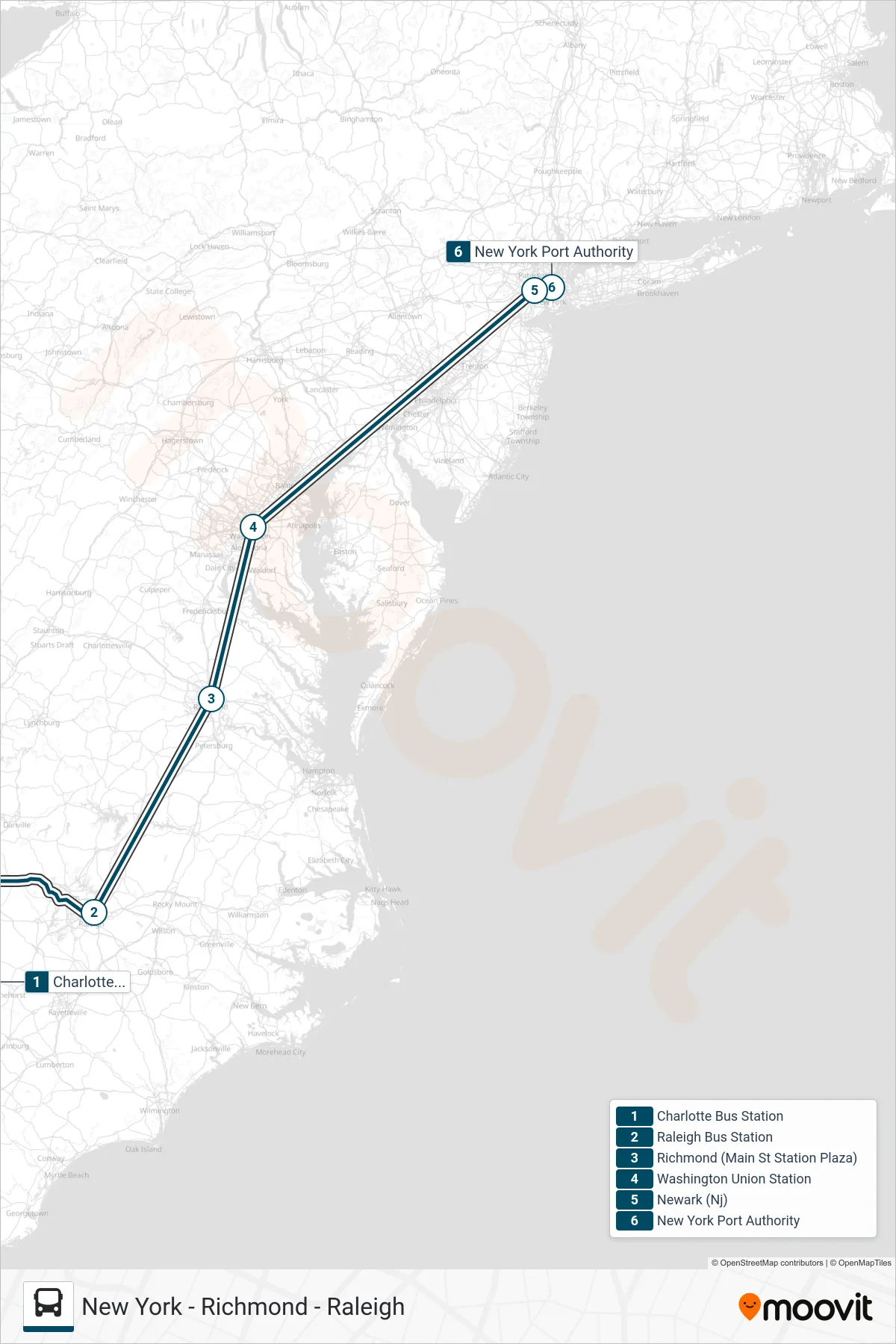 GREYHOUND US0700 bus Line (New York Port Authority) route and stops on a map