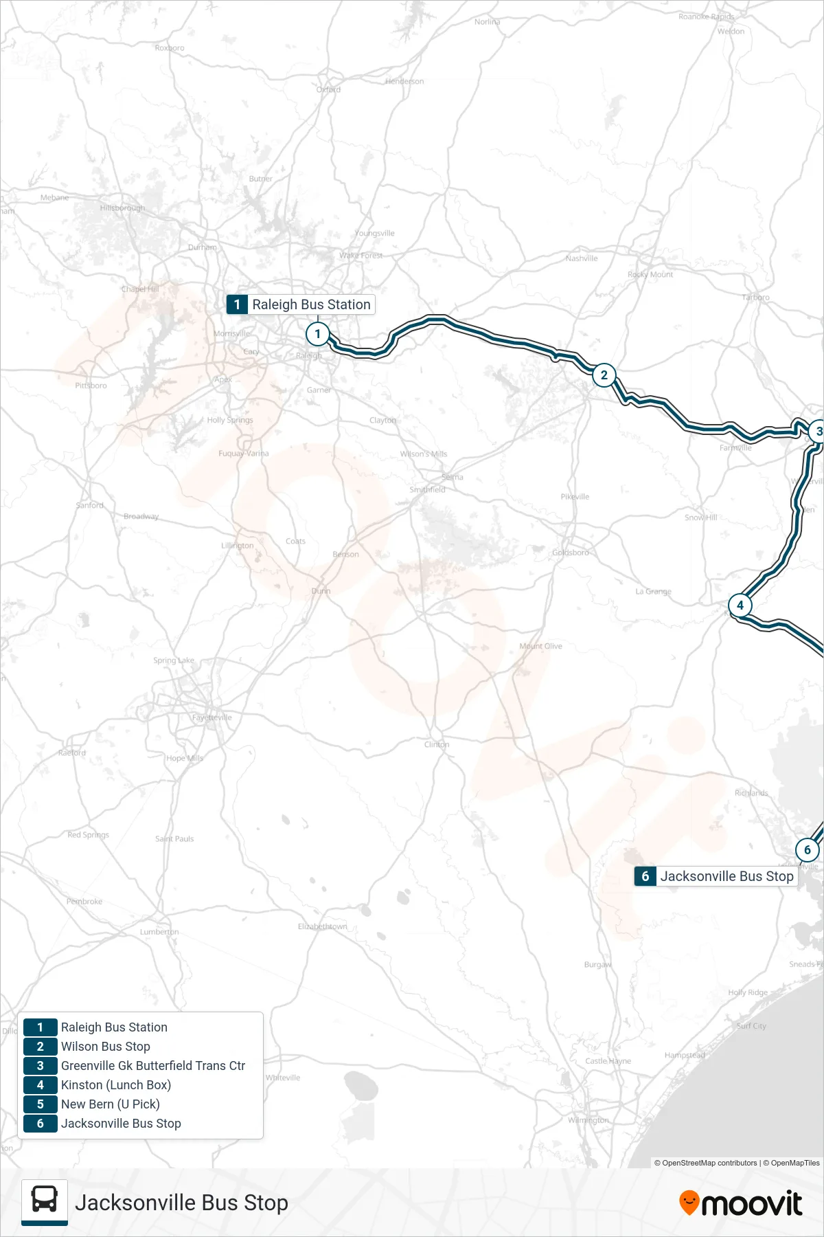 GREYHOUND US0652S bus Line (Jacksonville Bus Stop) route and stops on a map