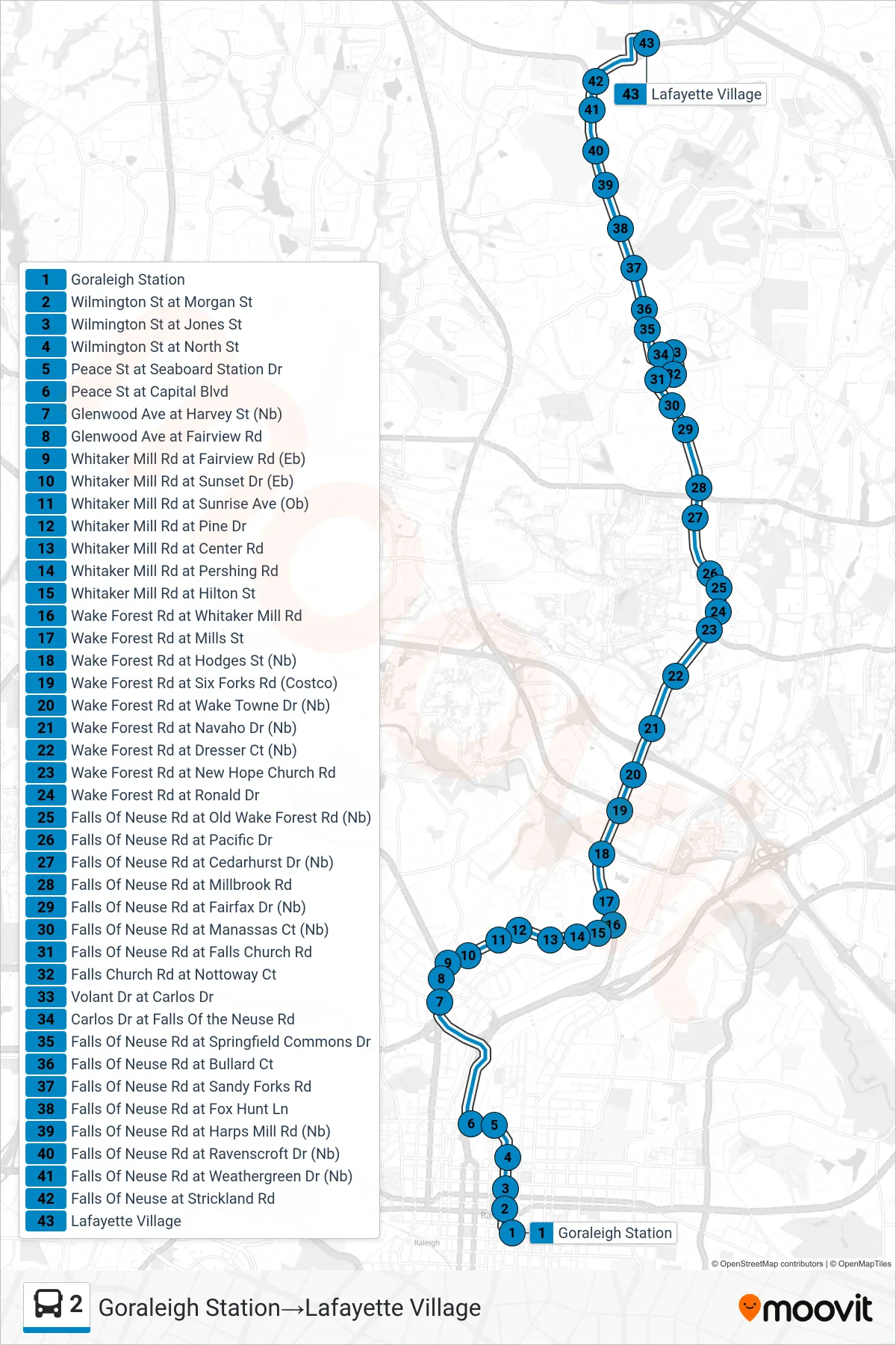 2 bus Line (Goraleigh Station→Lafayette Village) route and stops on a map