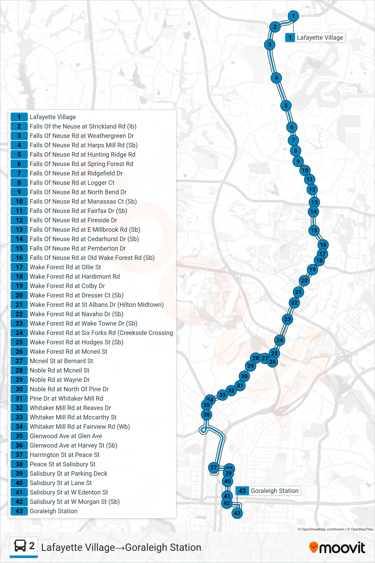 2 bus Line (Lafayette Village→Goraleigh Station) route and stops on a map