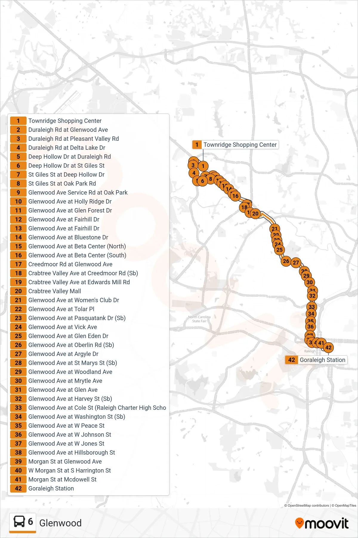 6 bus Line (Townridge Shopping Center→Goraleigh Station) route and stops on a map