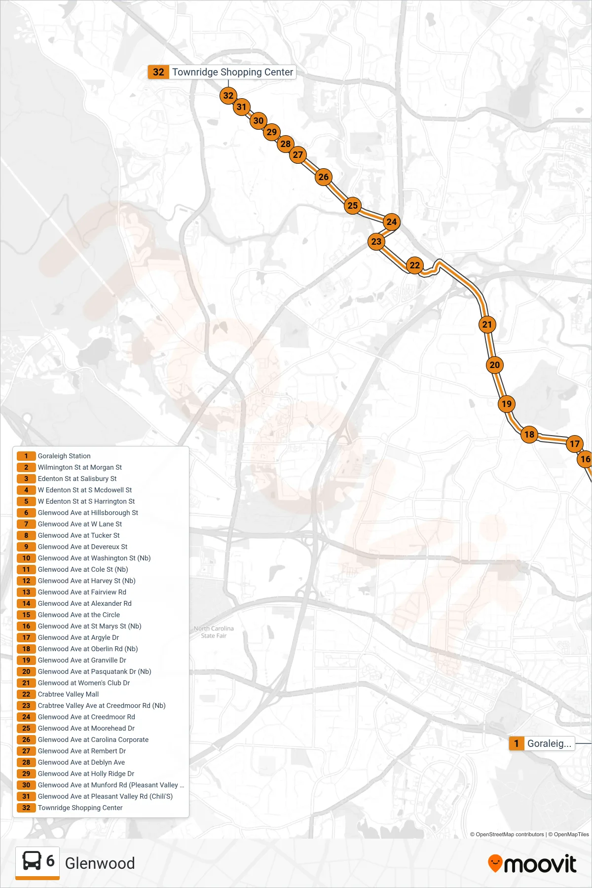 6 bus Line (Goraleigh Station‎→Townridge Shopping Center) route and stops on a map