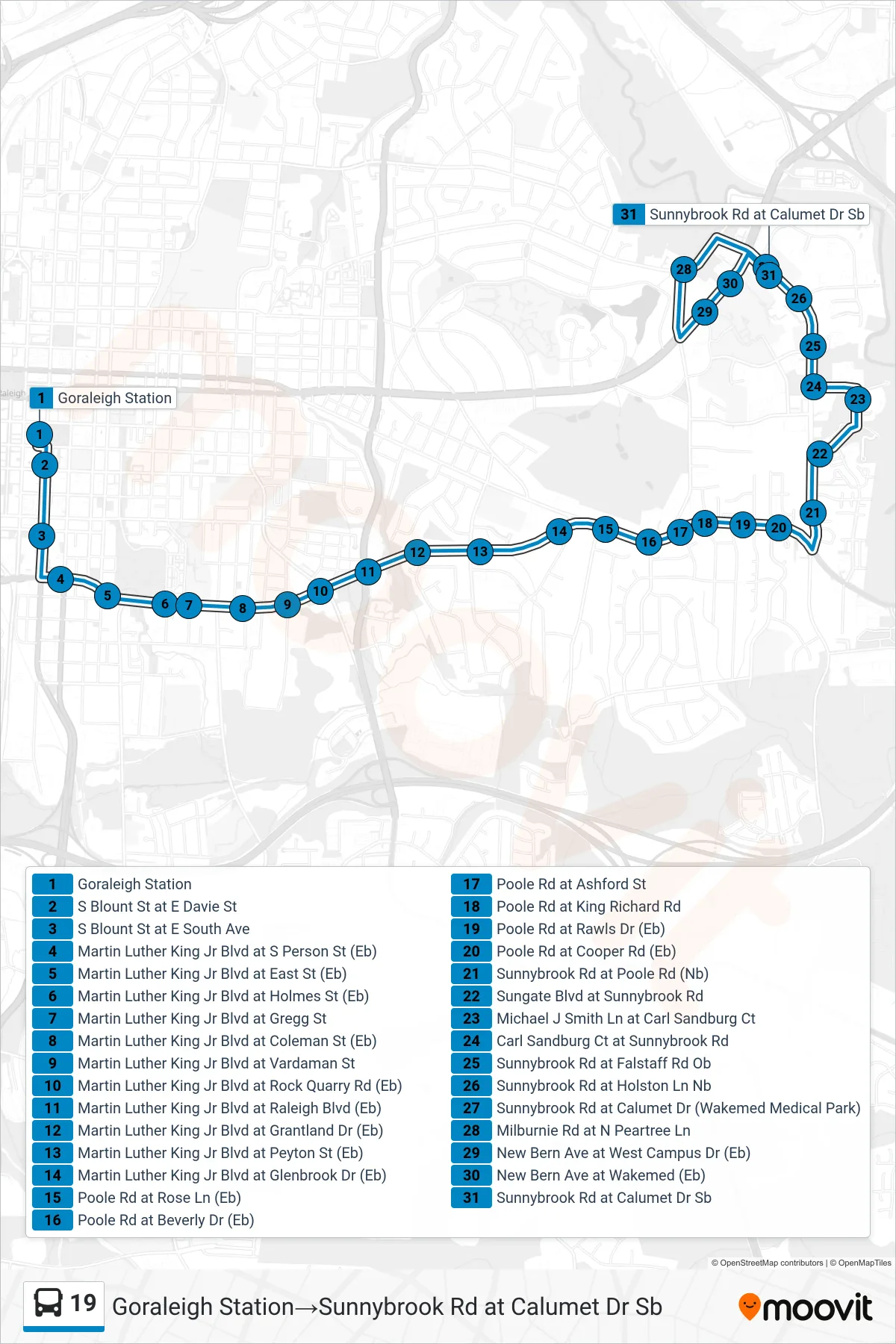 19 bus Line (Goraleigh Station‎→Sunnybrook Rd at Calumet Dr Sb) route and stops on a map