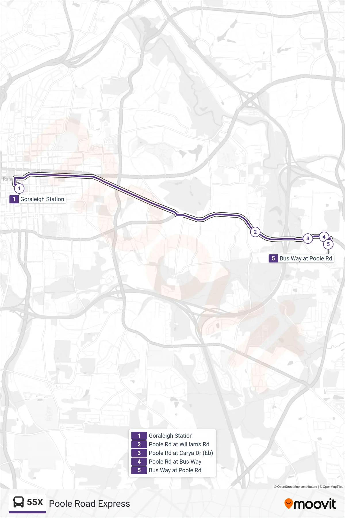 55X bus Line (Goraleigh Station‎→Bus Way at Poole Rd) route and stops on a map