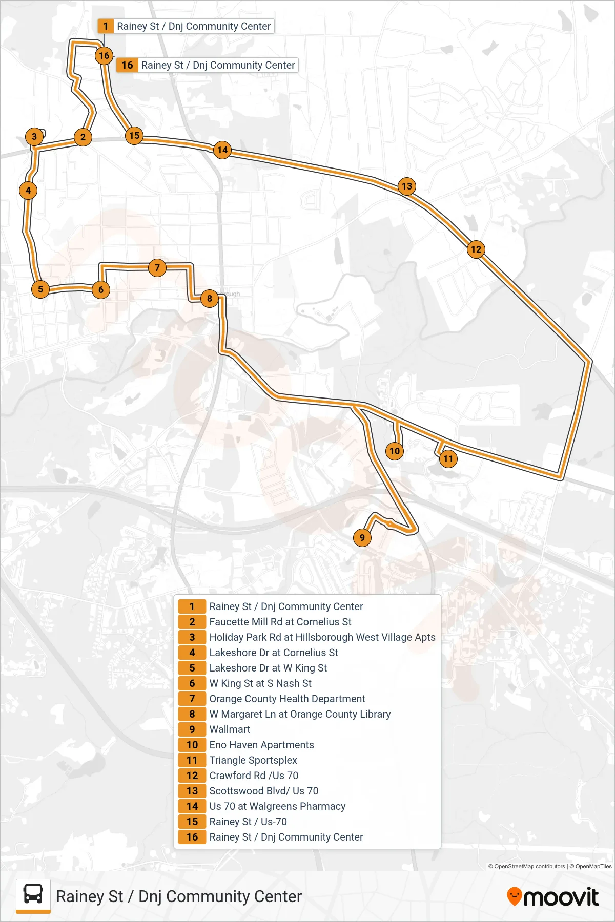 HC - ORANGE LOOP bus Line (Rainey St / Dnj Community Center) route and stops on a map