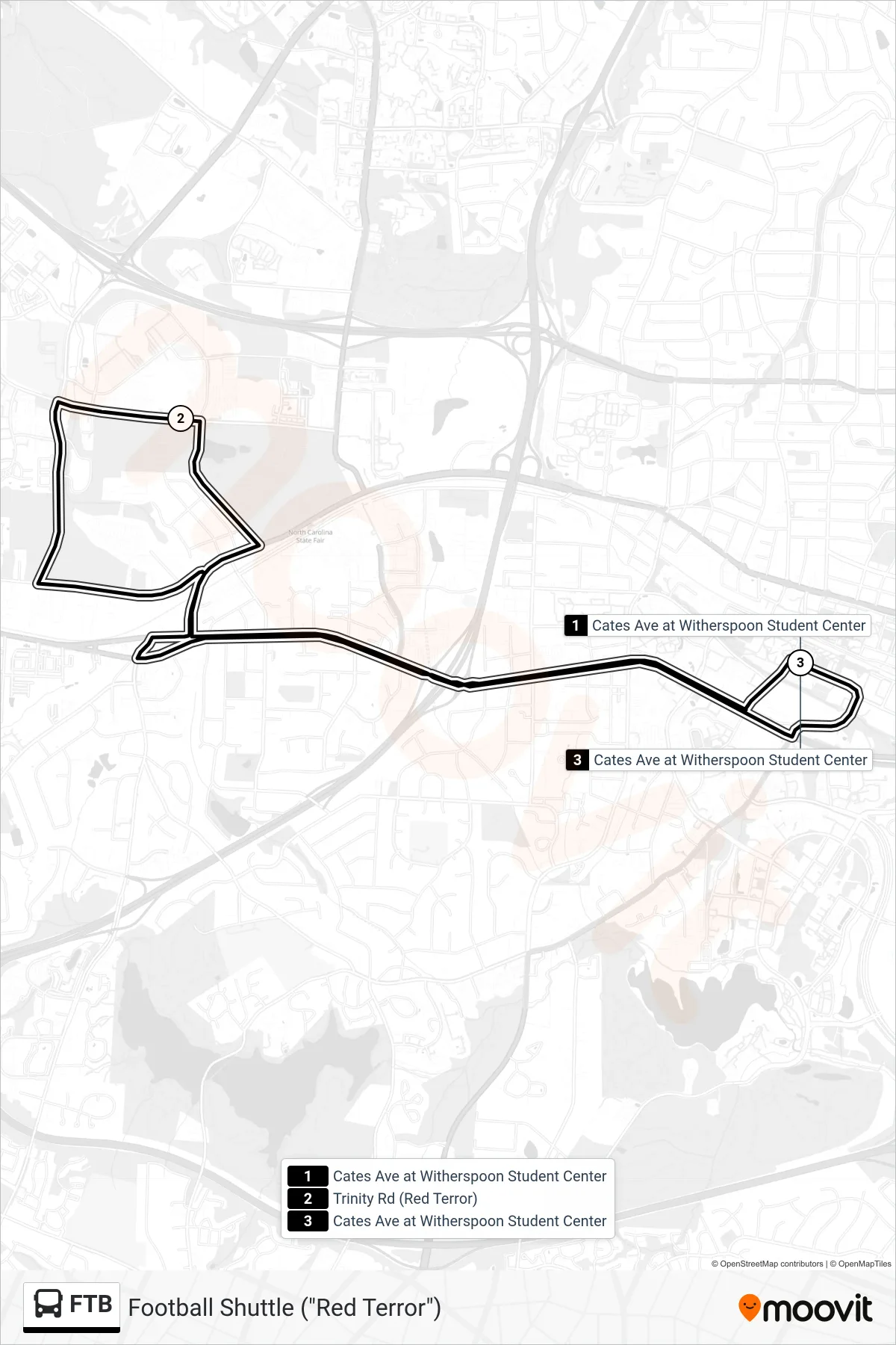 FTB bus Line (Cates Ave at Witherspoon Student Center) route and stops on a map