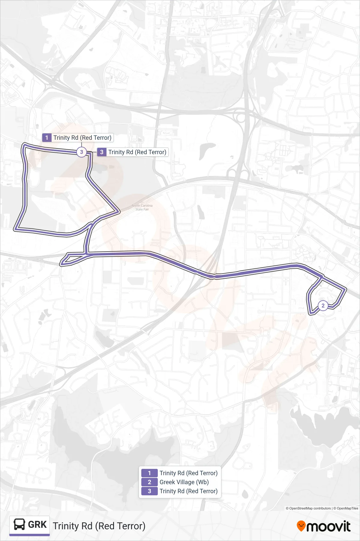 GRK bus Line (Trinity Rd (Red Terror)) route and stops on a map
