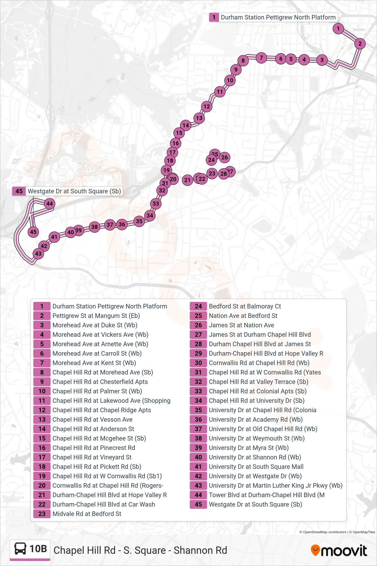 10B bus Line (10b: Westgate Dr) route and stops on a map