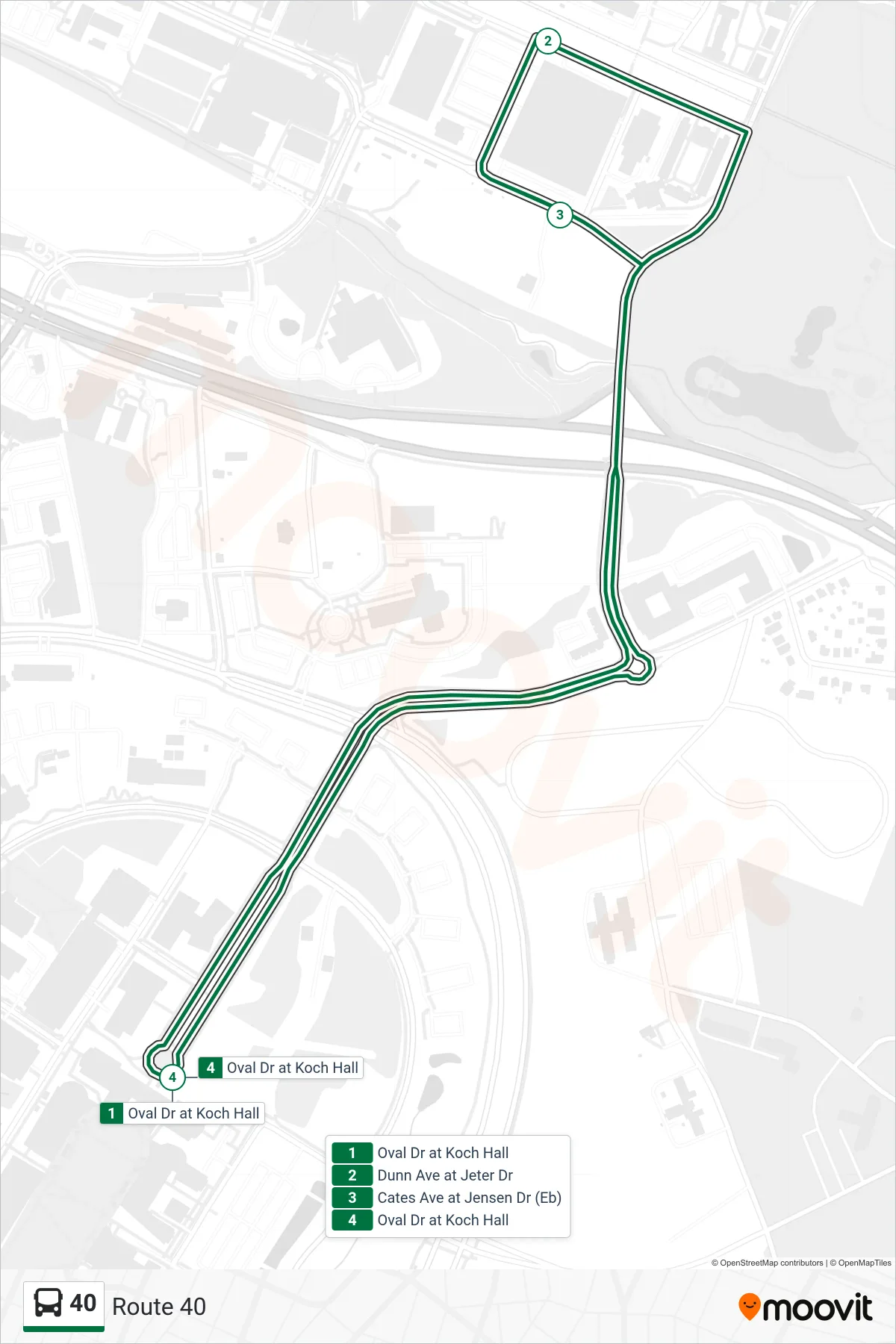 40 bus Line (Route 40) route and stops on a map