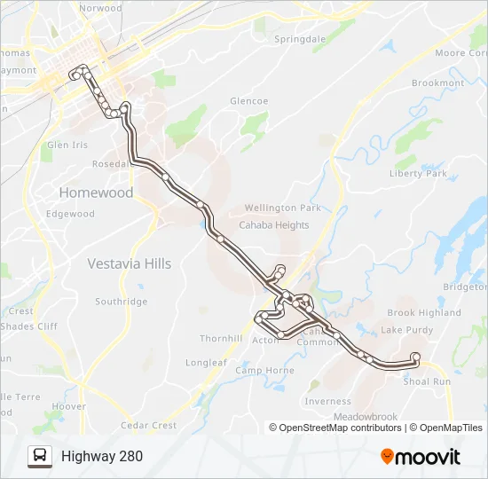 HIGHWAY 280 Bus Line Map
