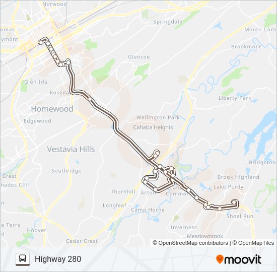 HIGHWAY 280 Bus Line Map