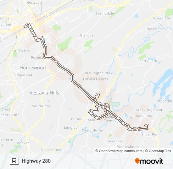 HIGHWAY 280 Bus Line Map