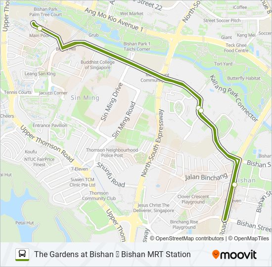 公交THE GARDENS AT BISHAN CONDO TO BISHAN MRT STATION路的线路图