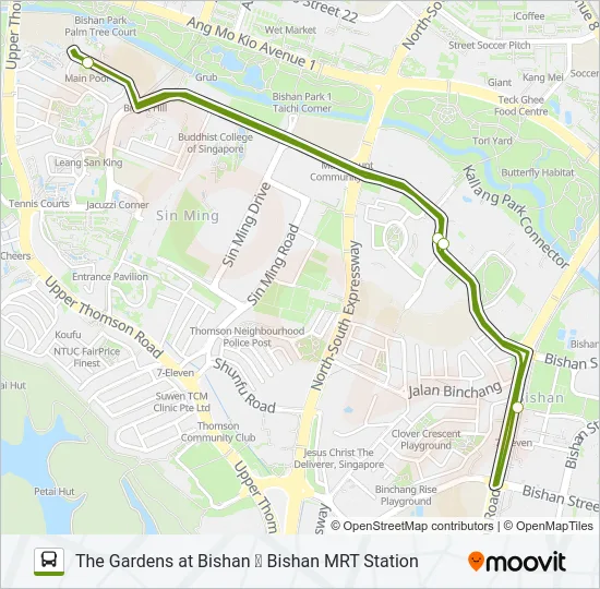 公交THE GARDENS AT BISHAN CONDO TO BISHAN MRT STATION路的线路图