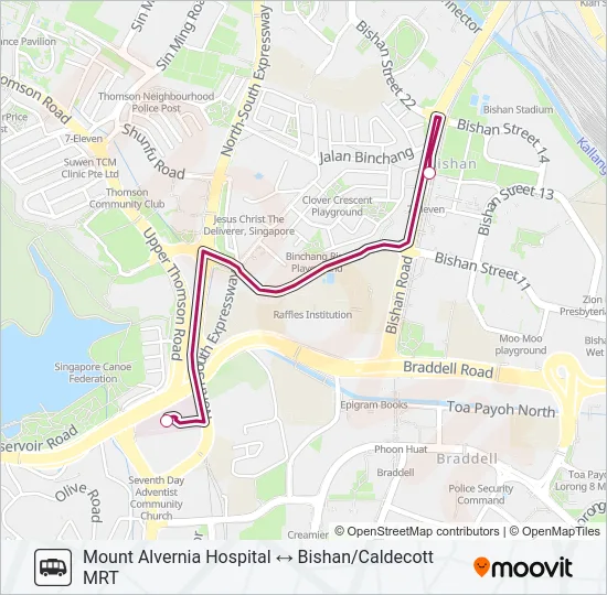 公交MT ALVERNIA HOSP SHUTTLE路的线路图