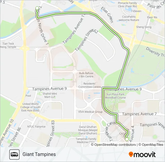 公交GIANT TAMPINES SHUTTLE路的线路图