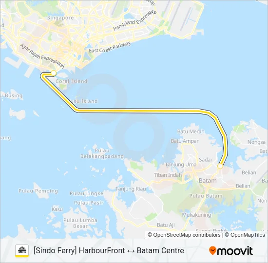 轮渡SF HARBOURFRONT ↔ BATAM CENTRE路的线路图
