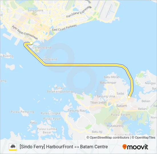 轮渡SF HARBOURFRONT ↔ BATAM CENTRE路的线路图
