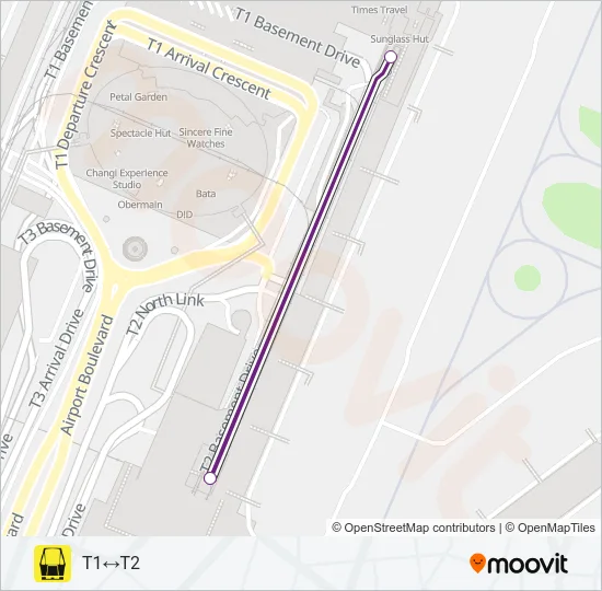捷运和轻快铁CHANGI AIRPORT SKYTRAIN (TRANSIT)路的线路图